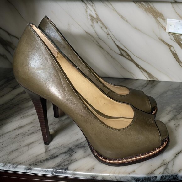 Michael Kors Peep Toe Leather Stiletto Heels - Size 8 - Picture 1 of 13